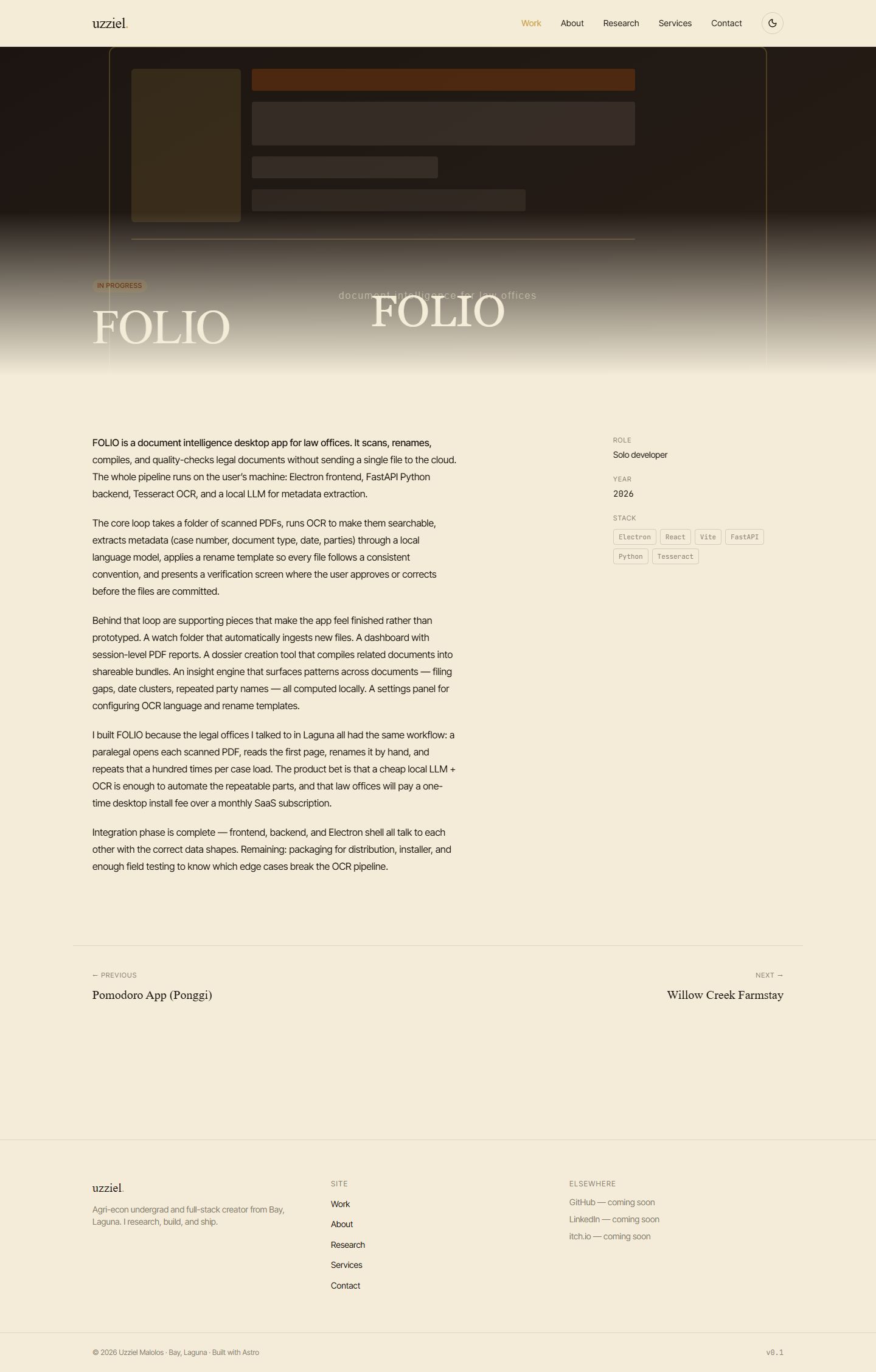 FOLIO case study page on the portfolio