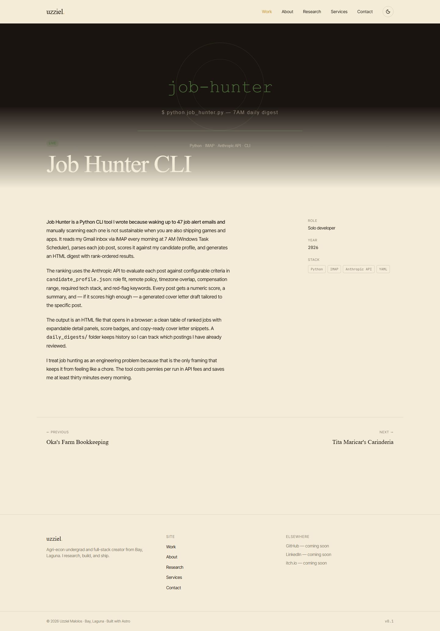 Job Hunter case study page on the portfolio