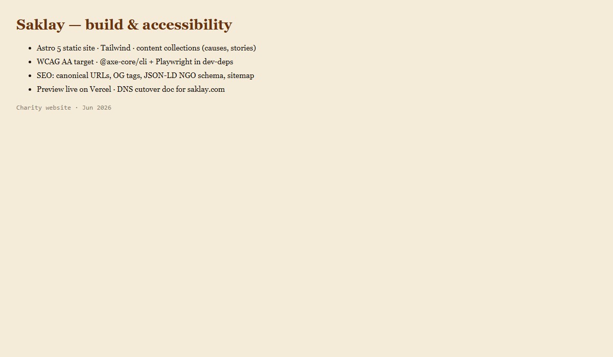 Saklay build and accessibility tooling summary